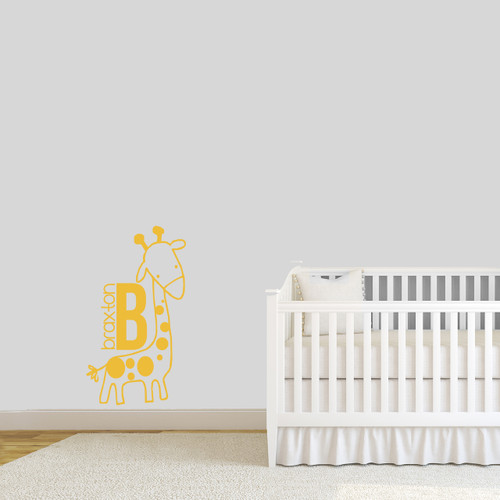 Custom Giraffe Name Wall Decal 20" wide x 36" tall Sample Image