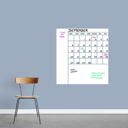 Dry Erase Calendar With Notes Wall Decals 28" wide x 30" tall Sample Image (Writing Not Included With Purchase)