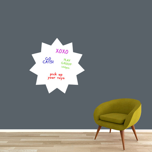 Dry Erase Starburst Wall Decals 23" wide x 23" tall Sample Image (writing not included)