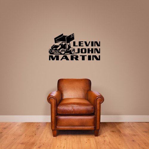Custom Sprint Car Name and Number Wall Decal 36" wide x 19" tall Sample Image