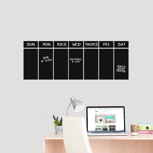 This Week Chalkboard Calendar Wall Decals 30" wide x 11" tall Sample Image (Writing Not Included With Order)