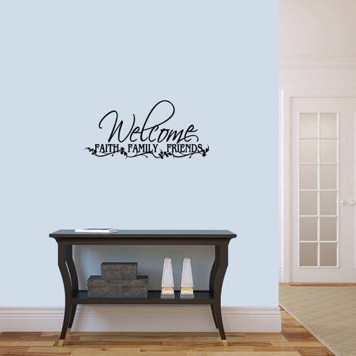 Welcome Faith Family Friends Wall Decal 36" wide x 17" tall Sample Image