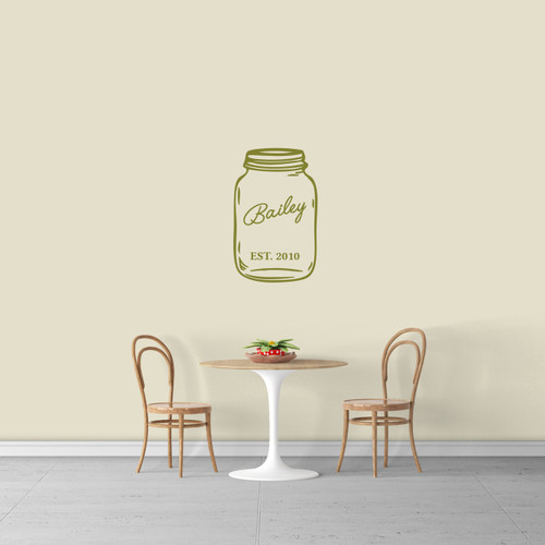 Custom Name Mason Jar Wall Decal 15" wide x 24" tall Sample Image