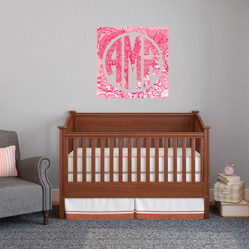 Printed Pattern Circle Monogram With Square Frame Wall Decals and Stickers