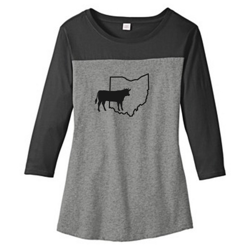 Black / Gray Frost Custom State Cow Silhouette Women's 3/4 Length T-Shirt