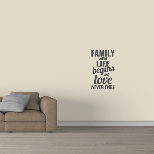 Family Where Life Begins Wall Decal 21" wide x 36" tall Sample Image