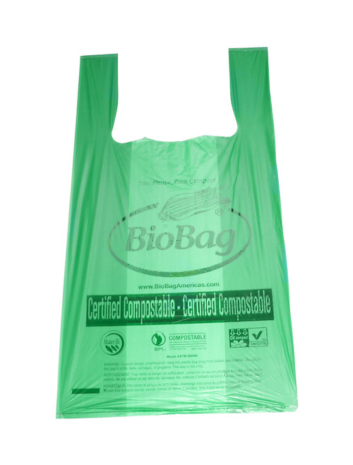 Our environmentally friendly, single-use BioBags are the premier tee-shirt style bags that are great for large quantity dog waste pickup, cat litter scooping and disposal, shopping and yard clean up. They also make excellent waste basket liners. These grocery type bags are proudly made in the U.S.A. and are certified compostable for food and yard scraps. Our environmentally friendly, single-use BioBags are the premier tee-shirt style bags that are great for large quantity dog waste pickup, cat litter scooping and disposal, shopping and yard clean up. They also make excellent waste basket liners. These grocery type bags are proudly made in the U.S.A. and are certified compostable for food and yard scraps.