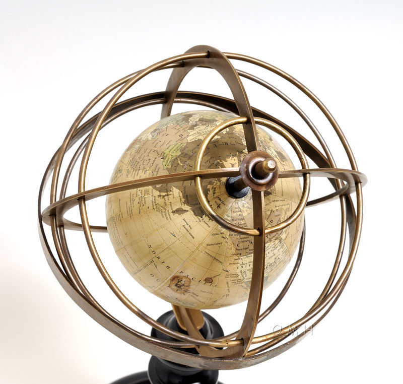 Brass Armillary Sphere Globe 16.5" Rosewood Base Antiqued Finish