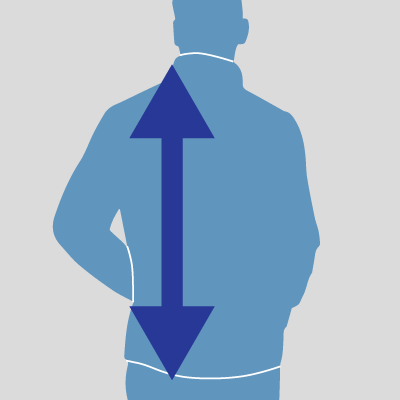 Measure your jacket/smock length standing straight, from the nape of the neck down to the required finished length