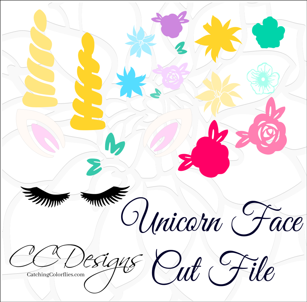 Unicorn Horn and Face SVG Cut File Set - Catching Colorflies