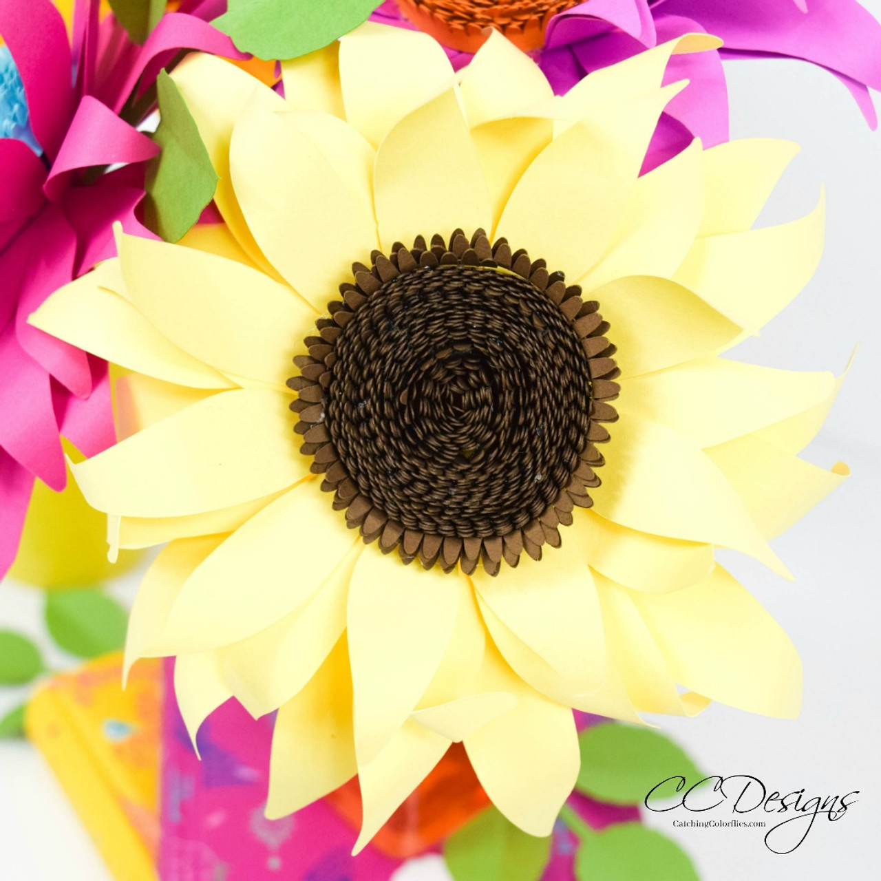 Download Sunflower Paper Flower Template - Small - Catching Colorflies