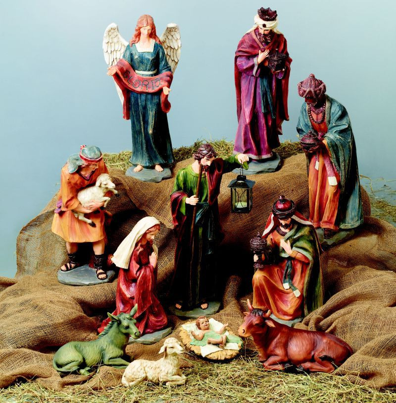 11 Piece Traditional Nativity Set Handpainted Carved Wood Look 22" F.C. Ziegler Company