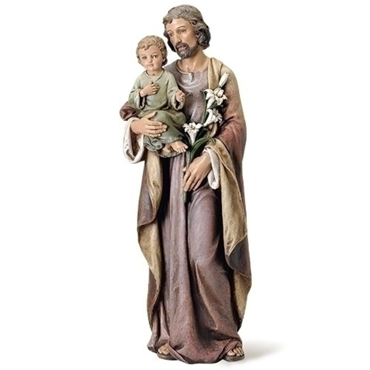 Saint Joseph Statue With Christ Child & Lilies 363/4” Resin