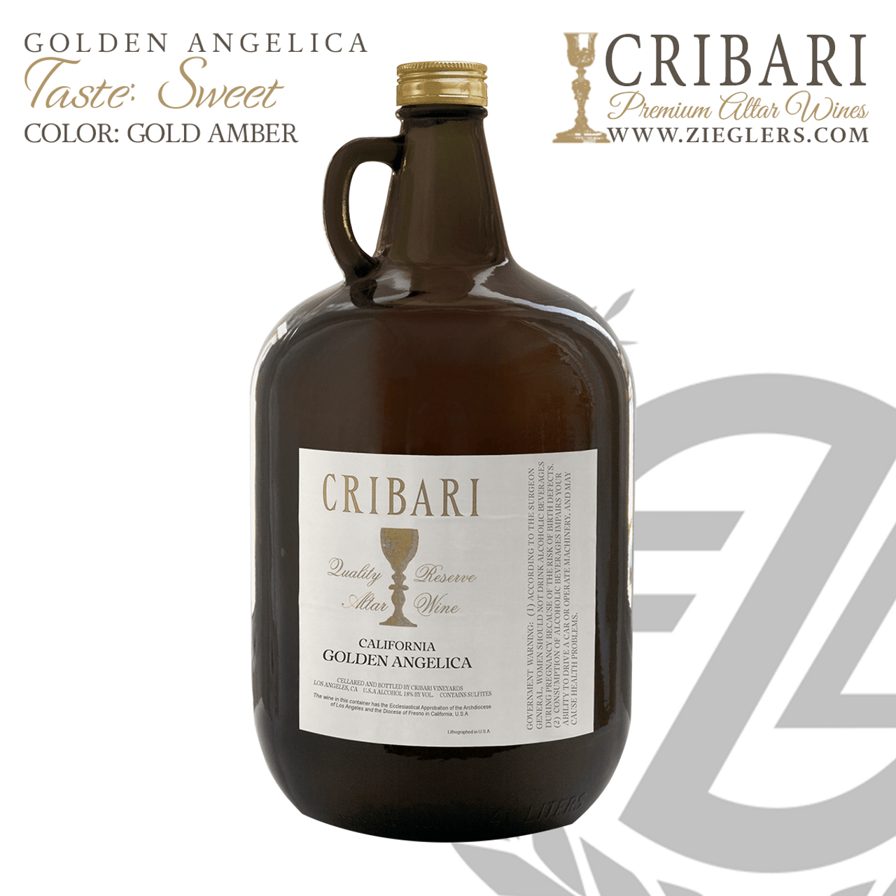 Golden Angelica Sacramental Wine Sweet Gold Amber 4 L Jug USA