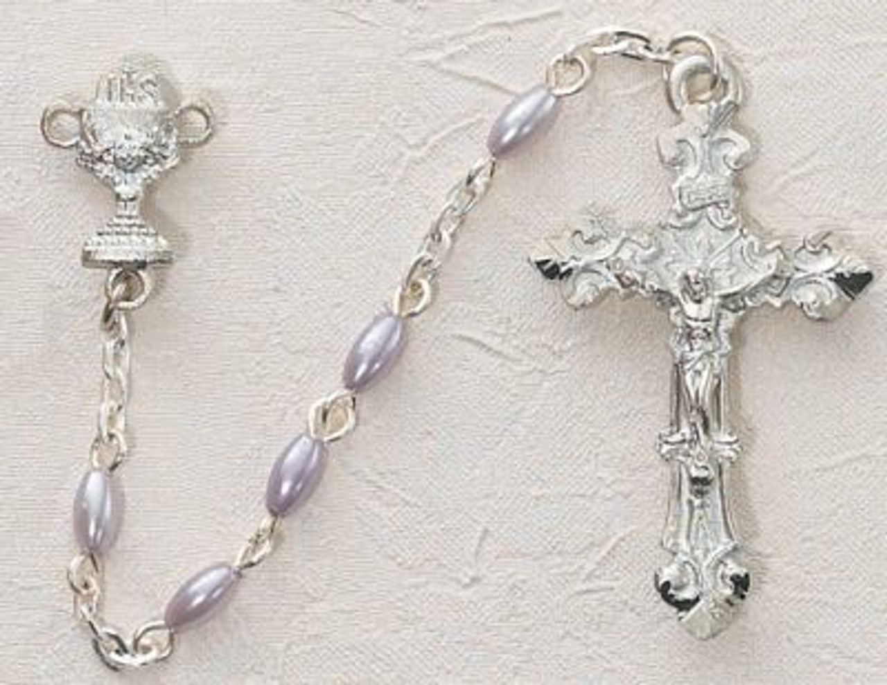 First Communion Rosary Beads | Blessed Sacrament | Faux Pearls
