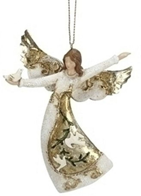 Angel Christmas Ornament | Holding Dove | Metallic Accents | Resin | 5 ...