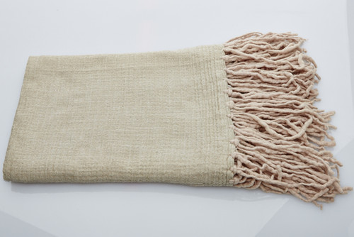 Soft Wool Blanket - Natural Long Fringe