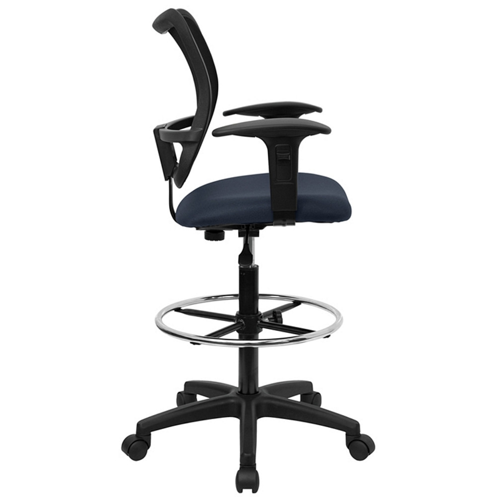 flash furniture mid back navy blue mesh drafting chair with