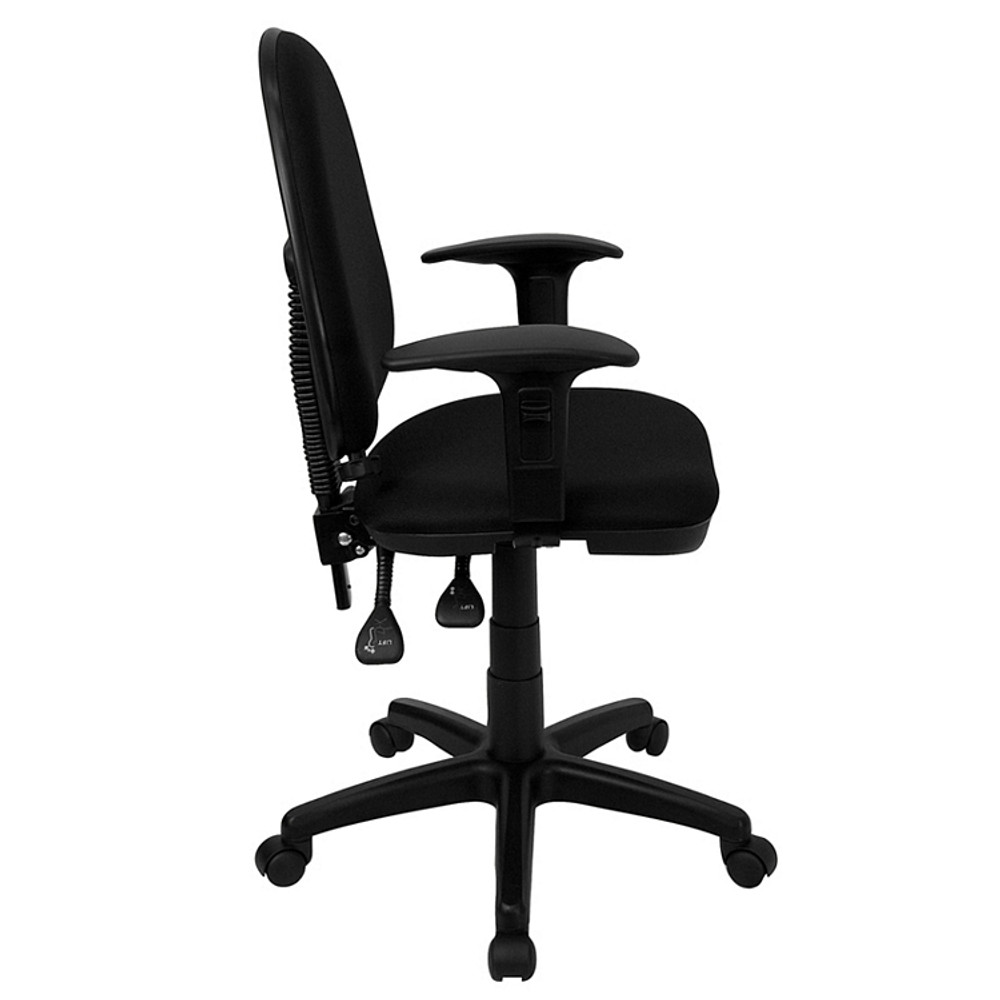 flash furniture mid back black fabric multifunction swivel task chair with adjustable lumbar support and adjustable arms