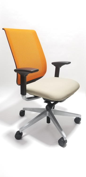 Steelcase Orange Mesh Back Reply Chair with Beige Fabric Seat