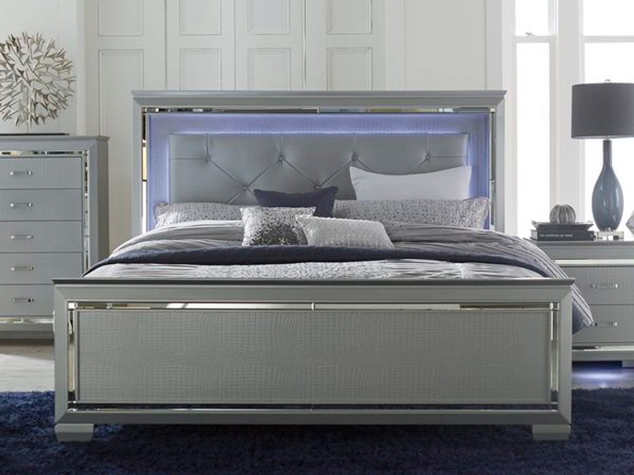 homelegance allura modern bed silver with touch-engaged led lighting