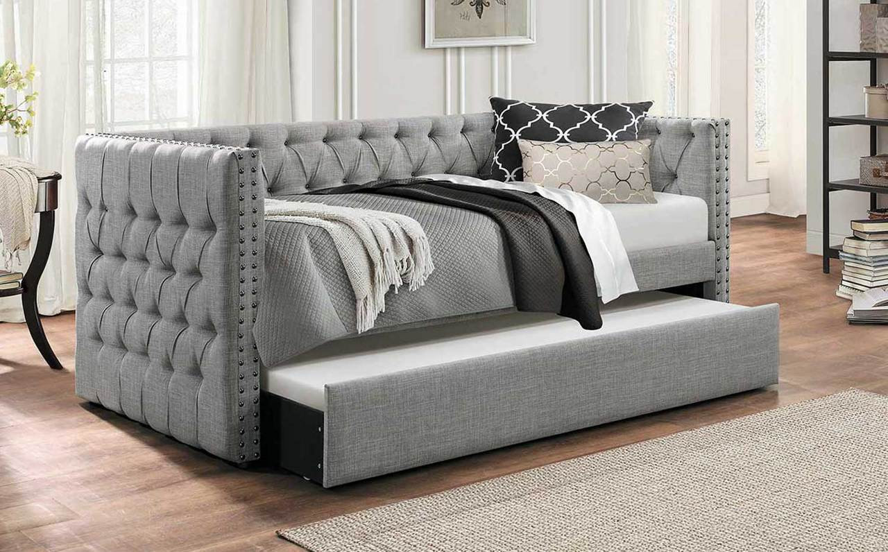 IDealBed Everest Button Tufted Upholstered Daybed With Trundle ...