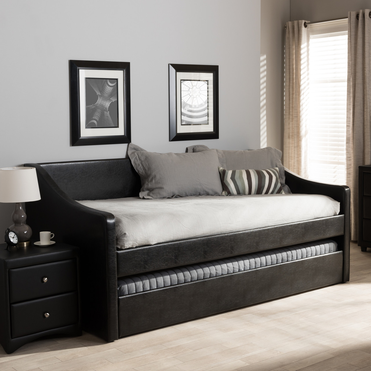 Baxton Studio Barnstorm Modern And Contemporary Black Faux Leather Upholstered Daybed With Guest
