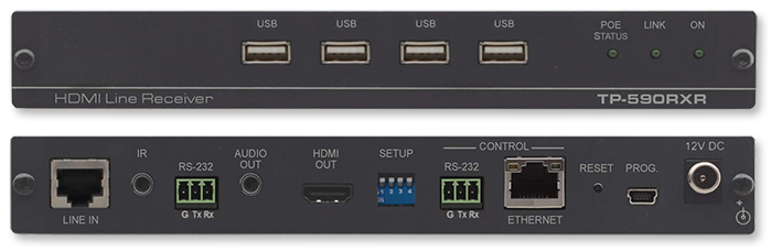 Kramer TP-590RXR 4K60Hz HDMI to HDBaseT 2.0 PoE Receiver w/ Ethernet, USB, Audio, RS-232 & IR
