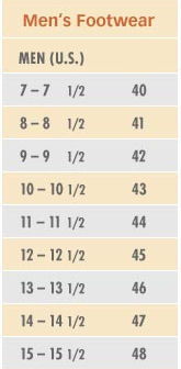 Haflinger Shoe Size Chart