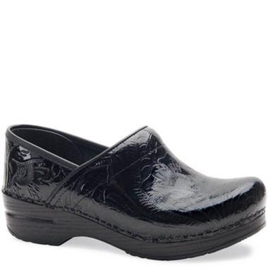 dansko tooled black clogs