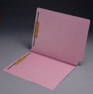 End Tab File Folder With Fasteners, Position 1 and 3, Pink, Letter Size, 14 pt, Reinforced Tab