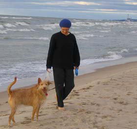 about purrfectplay and our mission to provide safe fun pet toys walking on the beach with our angel dog, rosa