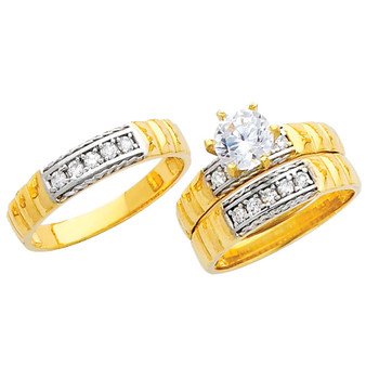 Yellow / White Gold Trio Set CZ - 14 K - TC225 Yellow / White Gold Trio Set CZ - 14 K - TC225