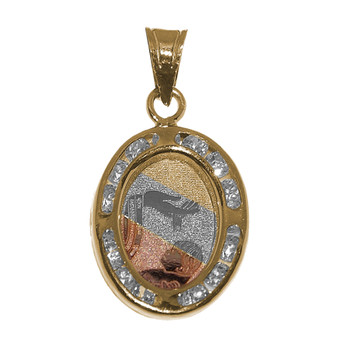 Yellow / White / Red Gold Baptism Medal w/ CZ - 14 K - BPT007 Yellow / White / Red Gold Baptism Medal w/ CZ - 14 K - BPT007