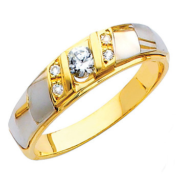Yellow & White gold wedding band with CZ. 14K 3.9 gr. - RG153 Yellow & White gold wedding band with CZ. 14K 3.9 gr. - RG153