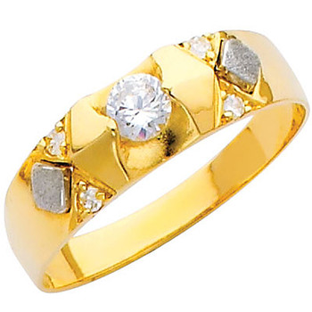 Yellow gold wedding band with CZ. - 14K 2.3 gr. - RG215 Yellow gold wedding band with CZ. - 14K 2.3 gr. - RG215