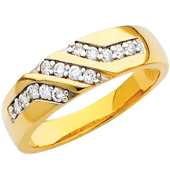 Yellow gold wedding band with CZ. - 14K 3.9 gr. - RG205 Yellow gold wedding band with CZ. - 14K 3.9 gr. - RG205
