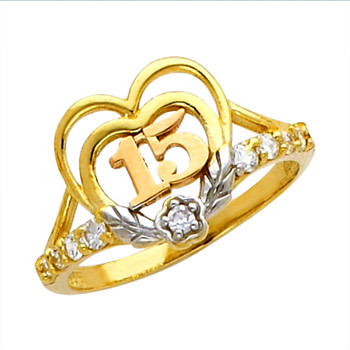 Forever 15 - Yellow / White Gold Ring - CZ. 14K - 2.3 gr - RG659 Forever 15 - Yellow / White Gold Ring - CZ. 14K - 2.3 gr - RG659
