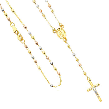 Yellow / White / Red Gold Rosary Necklace - 14 K - NK66 Yellow / White / Red Gold Rosary Necklace - 14 K - NK66