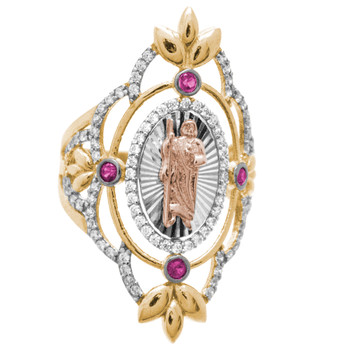 Yellow / White / Red Gold Ring - Saint Jude - CZ - 14 K - RGO-221 Yellow / White / Red Gold Ring - Saint Jude - CZ - 14 K - RGO-221