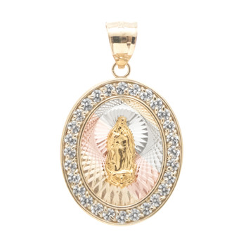 Yellow / White / Red Gold Medal - CZ - Virgen Guadalupe - 14 K - RP203 Yellow / White / Red Gold Medal - CZ - Virgen Guadalupe - 14 K - RP203