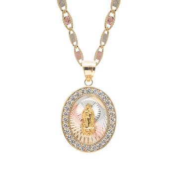 Yellow / White / Red Gold Medal - CZ - Virgen Guadalupe - 14 K - RP203 Yellow / White / Red Gold Medal - CZ - Virgen Guadalupe - 14 K - RP203