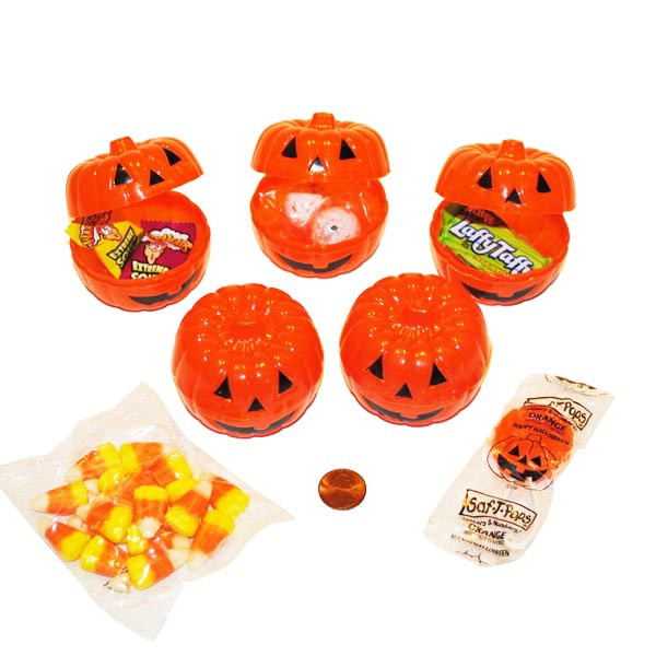 Plastic Candy Filled Pumpkin Containers - Unique Halloween Fun!