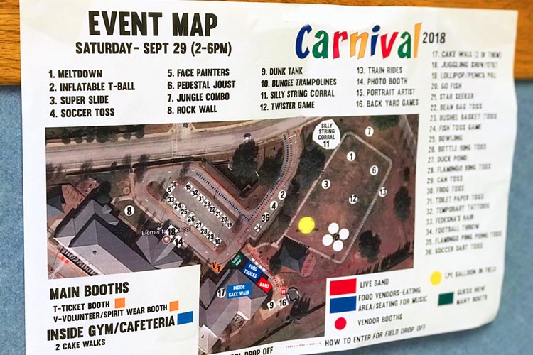 This school made a Carnival Event Map to show guests where they can go to get food, play games, earn prizes, and win raffles!