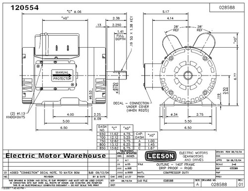 5 hp 3450 RPM 145T 230V Air Compressor Motor Leeson # 120554