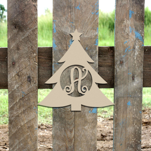 Wooden Christmas Tree Monogram Cutout, Christmas Monogram Letters