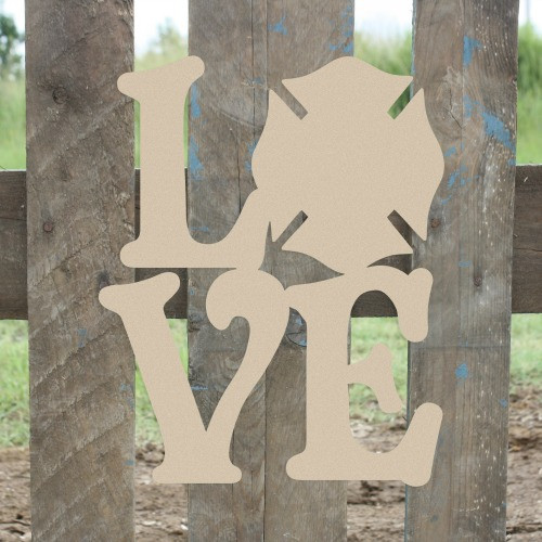 Love Fireman Badge Sign Wall Art Wooden DIY Craft MDF