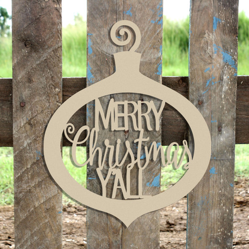Merry Christmas Y'all Curly Ornament Wooden (MDF) Cutout - Unfinished DIY Craft