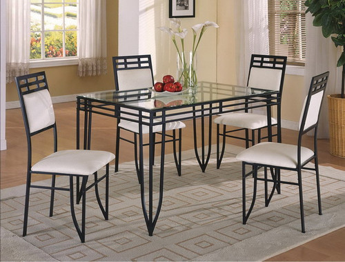 Matrix Dinette Table Base, Glass Top, 4 Side Chairs