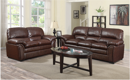 Washington’s Chocolate Bonded Leather Sofa and LoveSeat